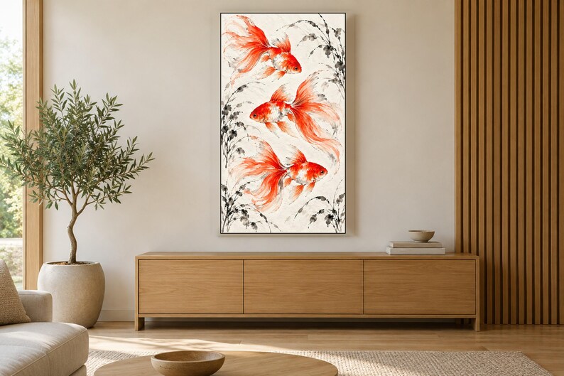 Goldfish in Ink and Vermilion Frame TV Art, Japanese Wall Art, 4K Digital Download, 3 Formats image 3