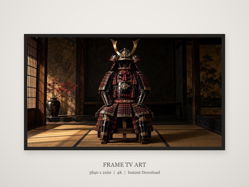 Arte para televisión: Bodegón con armadura de samurái, decoración de pared japonesa (descarga digital 4K) imagen 5