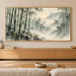 Bamboo Forest in Mist Frame TV Art, Japanese Wall Art, 4K Digital Download, 3 Formats image 1