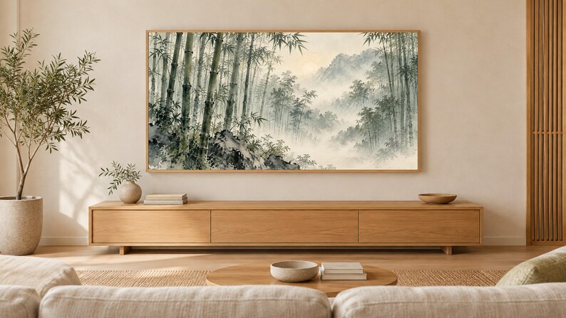 Bamboo Forest in Mist Frame TV Art, Japanese Wall Art, 4K Digital Download, 3 Formats image 1