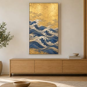 Quadro TV con onde giapponesi su foglia d'oro, download digitale 4K (3 formati) immagine 3