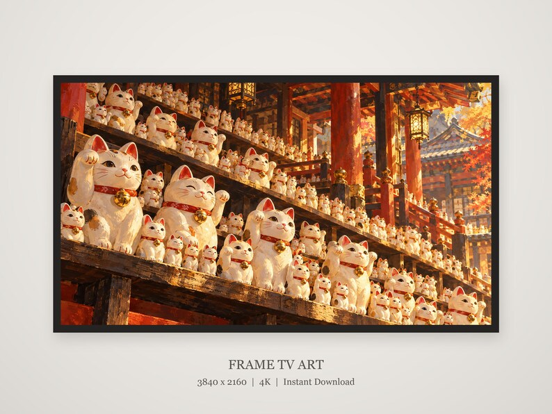 Lucky Cats Row Maneki Neko Frame TV Art, Japanese Wall Art, 4K Digital Download, 3 Formats image 6