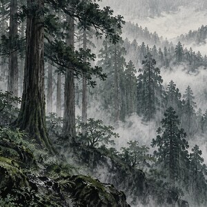 Moody Cedar Forest in Rain Frame TV Art, Japanese Wall Decor, 4K Digital Download (3 Formats) image 6