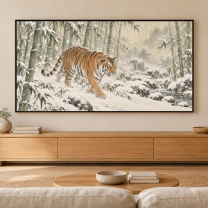 Tiger in Snowy Bamboo, Japanese Edo Style TV Art (4K Digital Download) image 1