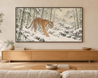 Tiger in Snowy Bamboo, Japanese Edo Style TV Art (4K Digital Download)