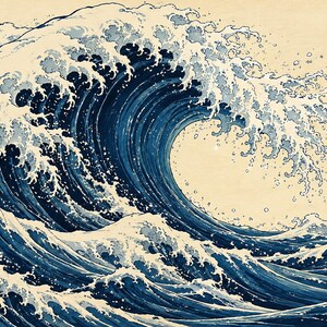 Arte para televisión Indigo Wave, estilo grabado japonés en madera, descarga digital 4K. imagen 6
