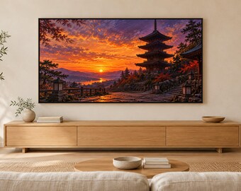 Five-story Pagoda at Dusk Frame TV Art, Japanese Wall Art, 4K Digital Download, 3 Formats