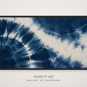 Indigo Shibori-färgmönster med ram för TV, japansk väggkonst, 4K digital nedladdning, 3 format bild 5