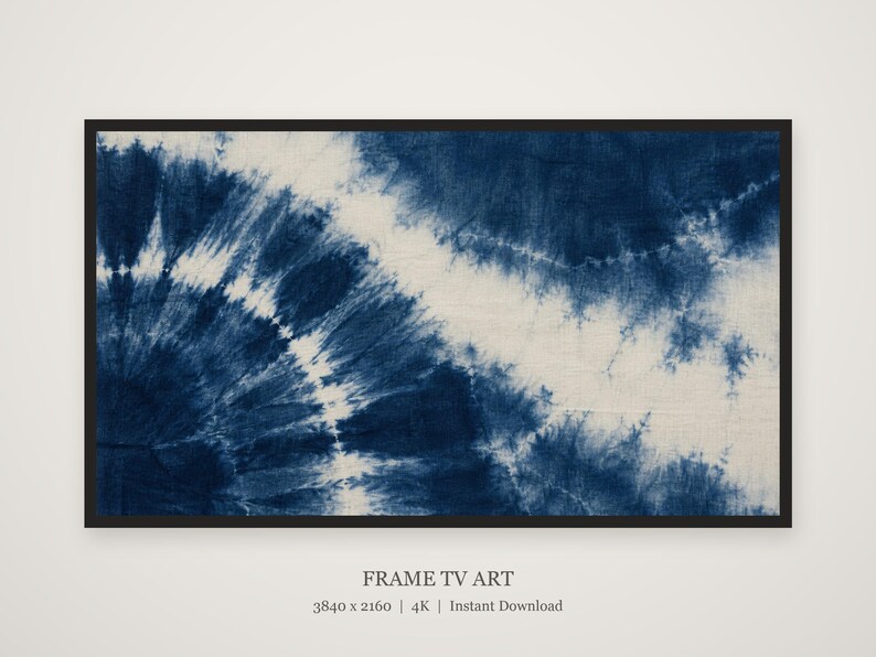 Indigo Shibori-färgmönster med ram för TV, japansk väggkonst, 4K digital nedladdning, 3 format bild 5
