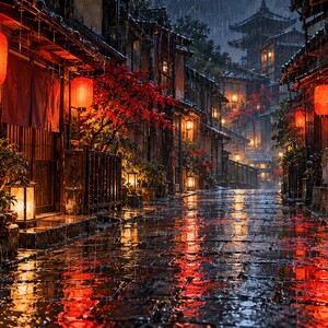 Rainy Kyoto Alley Red Lanterns Frame TV Art, Japanese Wall Art, 4K Digital Download, 3 Formats image 6