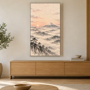 Rambild på TV-konst med berget Fuji i morgondimman, japansk zen-väggkonst, digital nedladdning i 4K, 3 format bild 3