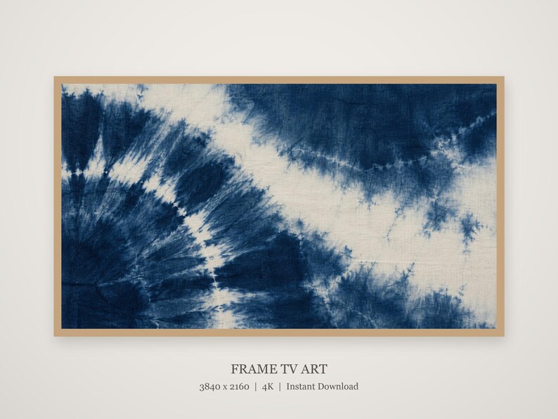 Indigo Shibori-färgmönster med ram för TV, japansk väggkonst, 4K digital nedladdning, 3 format bild 4