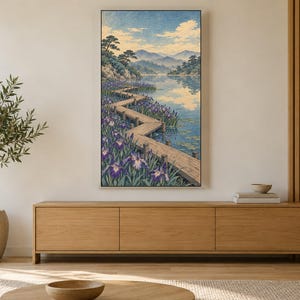 Cuadro decorativo de TV con marco de madera estilo jardín de lirios vintage, decoración de pared japonesa, descarga digital 4K (3 formatos) imagen 3