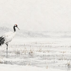 Japanese Crane Marsh Art, 4K Digital Download (3 Formats) image 6