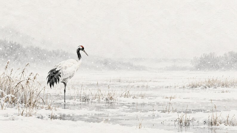 Japanese Crane Marsh Art, 4K Digital Download (3 Formats) image 6