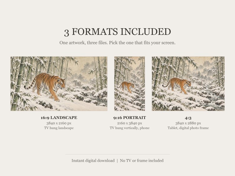 Tiger in Snowy Bamboo, Japanese Edo Style TV Art (4K Digital Download) image 2