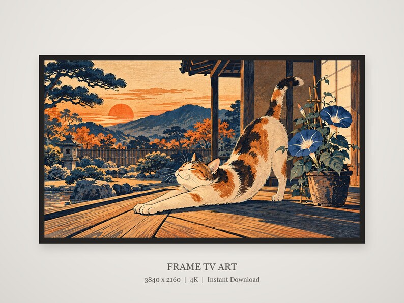 Ukiyo-e Style Cat Frame TV Art, Japanese Wall Art, 4K Digital Download, 3 Formats image 5