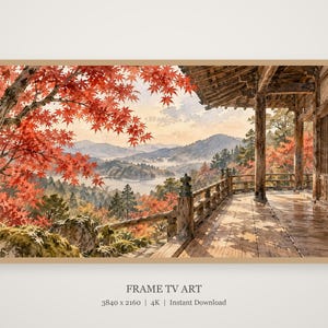 Höstlönntempel Kyoto Ram TV-konst, japansk väggkonst, 4K digital nedladdning, 3 format bild 4