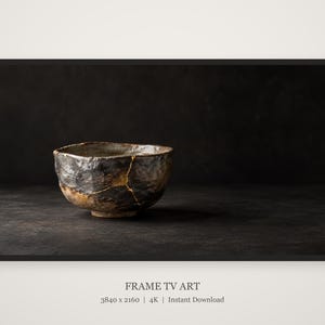 金継ぎのボウル金修復フレームTVアート、日本風壁掛けアート、4Kデジタルダウンロード、3フォーマット 画像 5