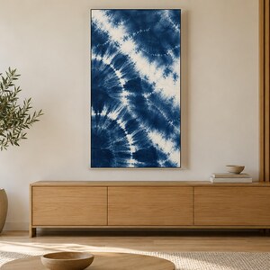 Indigo Shibori-färgmönster med ram för TV, japansk väggkonst, 4K digital nedladdning, 3 format bild 3