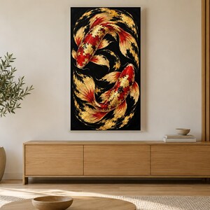 Schwarzer und goldener Koi von oben – TV-Kunstwerk, japanische Wandkunst, 4K-Digitaldownload, 3 Formate Bild 3