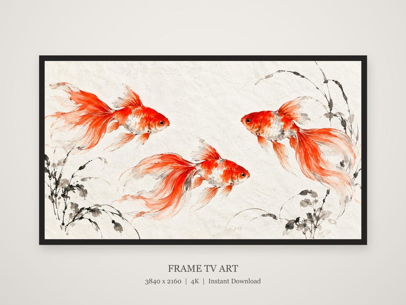 Goldfish in Ink and Vermilion Frame TV Art, Japanese Wall Art, 4K Digital Download, 3 Formats image 5