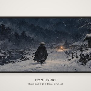Samurai Snow Night Art, Japanese Winter Scene, 4K Digital Download (3 Formats) image 5