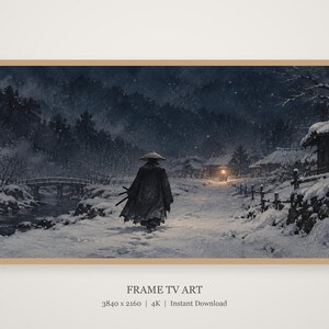 Samurai Snow Night Art, Japanese Winter Scene, 4K Digital Download (3 Formats) image 4