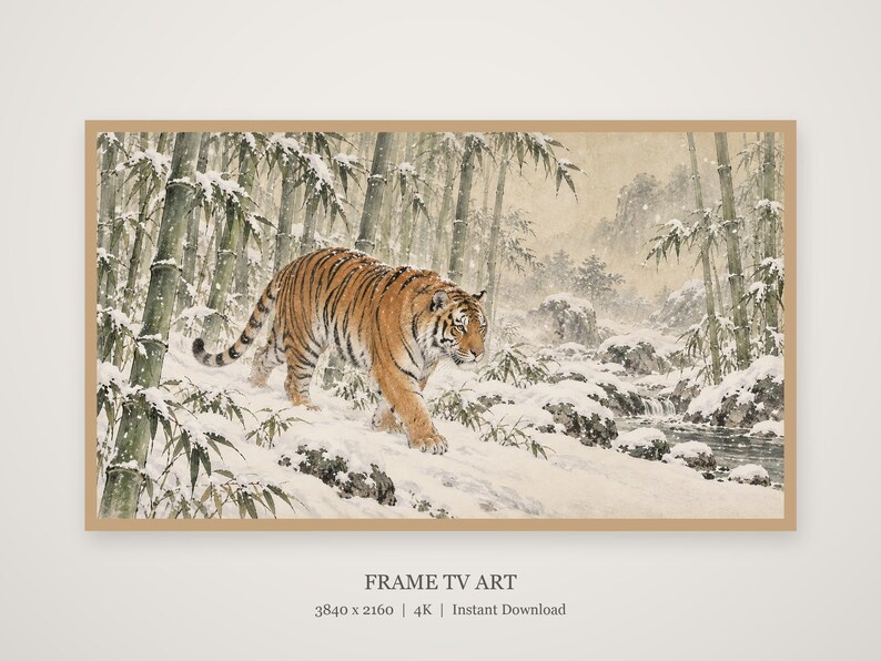 Tiger in Snowy Bamboo, Japanese Edo Style TV Art (4K Digital Download) image 4