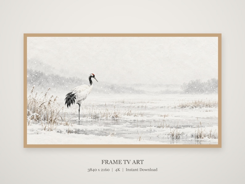 Japanese Crane Marsh Art, 4K Digital Download (3 Formats) image 4