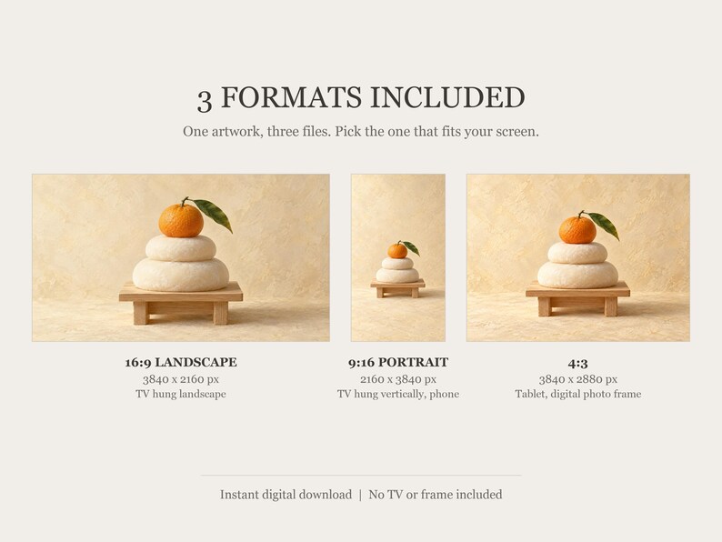 Kagami Mochi New Year Still Life Frame TV Art, Japanese Wall Decor, 4K Digital Download (3 Formats) image 2