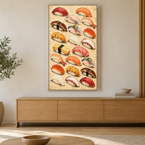 Sushi Field Guide Chart Vintage Frame TV Art, Japanese Wall Art, 4K Digital Download, 3 Formats image 3