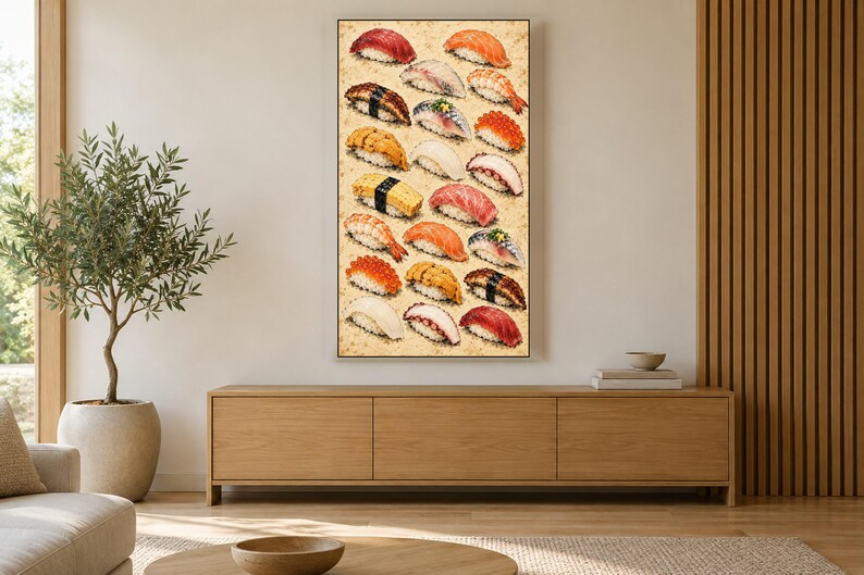 Sushi Field Guide Chart Vintage Frame TV Art, Japanese Wall Art, 4K Digital Download, 3 Formats image 3
