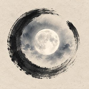 Enso Maan Nacht Inktlijst TV Kunst, Japandi Zen Muurkunst, 4K Digitale Download, 3 Formaten afbeelding 5