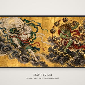 Lijst met afbeeldingen van de windgod en de dondergod voor tv-decoratie, Japanse muurdecoratie, 4K digitale download, 3 formaten afbeelding 6