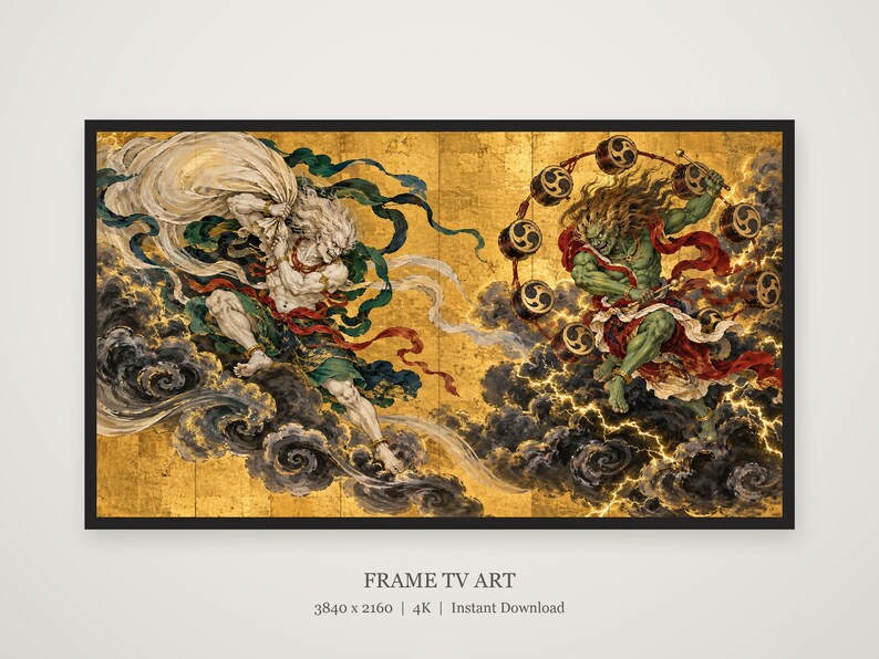 Lijst met afbeeldingen van de windgod en de dondergod voor tv-decoratie, Japanse muurdecoratie, 4K digitale download, 3 formaten afbeelding 6