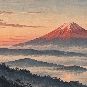 Red Fuji at Dawn Woodblock Style Frame TV Art, Japanese Wall Art, 4K Digital Download, 3 Formats image 6