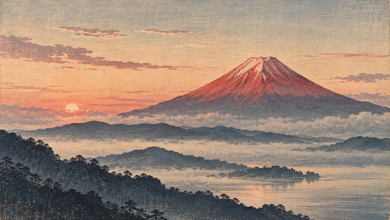 Red Fuji at Dawn Woodblock Style Frame TV Art, Japanese Wall Art, 4K Digital Download, 3 Formats image 6
