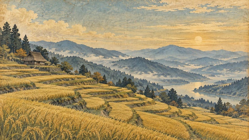 Vintage Countryside Rice Terraces Frame TV Art, Japanese Wall Decor, 4K Digital Download (3 Formats) image 6