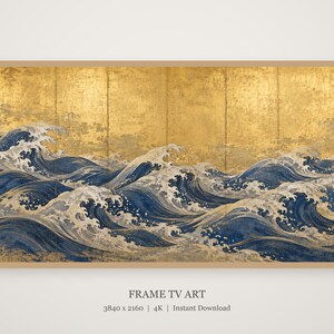 Quadro TV con onde giapponesi su foglia d'oro, download digitale 4K (3 formati) immagine 4