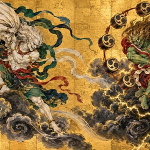 Lijst met afbeeldingen van de windgod en de dondergod voor tv-decoratie, Japanse muurdecoratie, 4K digitale download, 3 formaten afbeelding 5