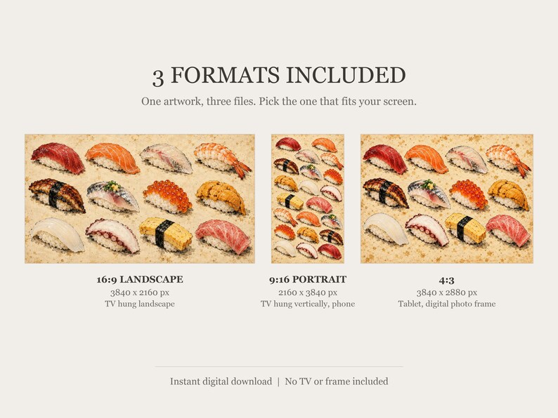 Sushi Field Guide Chart Vintage Frame TV Art, Japanese Wall Art, 4K Digital Download, 3 Formats image 2