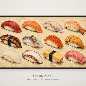 Sushi Field Guide Chart Vintage Frame TV Art, Japanese Wall Art, 4K Digital Download, 3 Formats image 5
