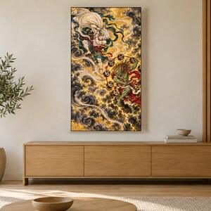 Lijst met afbeeldingen van de windgod en de dondergod voor tv-decoratie, Japanse muurdecoratie, 4K digitale download, 3 formaten afbeelding 3