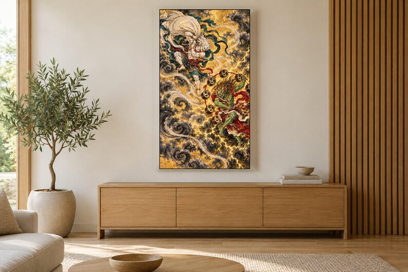 Lijst met afbeeldingen van de windgod en de dondergod voor tv-decoratie, Japanse muurdecoratie, 4K digitale download, 3 formaten afbeelding 3