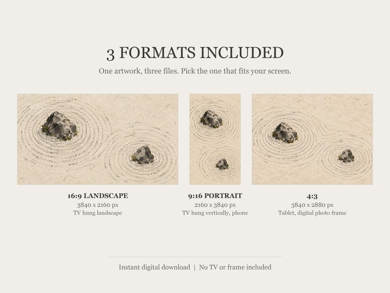 Zen Garden Sand Ripples Frame TV Art, Japandi Zen Wall Art, 4K Digital Download, 3 Formats image 2