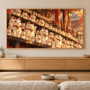 Lucky Cats Row Maneki Neko Frame TV Art, Japanese Wall Art, 4K Digital Download, 3 Formats image 1
