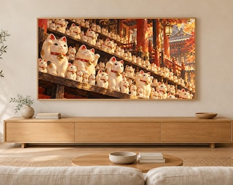 Lucky Cats Row Maneki Neko Frame TV Art, Japanese Wall Art, 4K Digital Download, 3 Formats