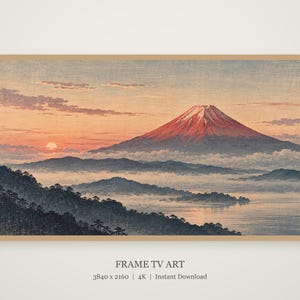 Red Fuji at Dawn Woodblock Style Frame TV Art, Japanese Wall Art, 4K Digital Download, 3 Formats image 4