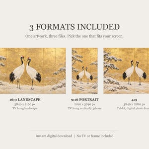 Een paar roodkroon-kraanvogels in een sneeuwlijst, tv-kunst, Japanse muurdecoratie, 4K digitale download, 3 formaten afbeelding 2
